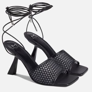 MARC FISHER Dallyn Ankle Tie Strap Sandal Heel Square Toe Black Size‎ 6.5 New